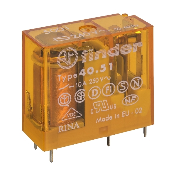 Finder 40 Series Miniature Printed Circuit Board Relay 10A 1 Changeover 240V AC Coil