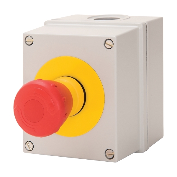 Push Button Enclosure With Green Momentary Push Button With On Symbol, NO  Contact, Yellow IP65 Enclosure