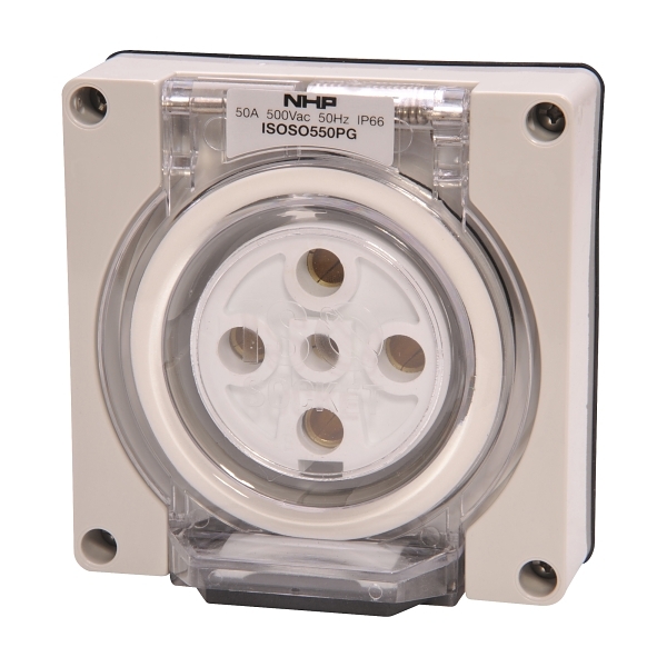 NHP ISO Socket Outlet, 5 Round Pins 50A 500V AC, w/o Base, Grey