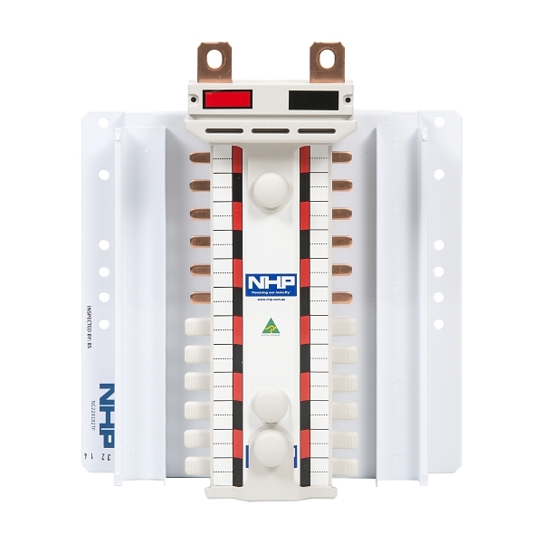 NHP POWERMAX DIN T NC Busbar Chassis 250A 60 Way 2Pole Top Feed Red Black
