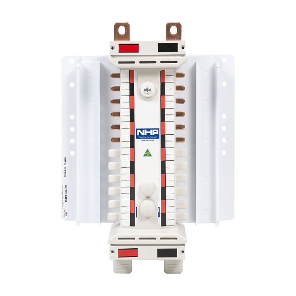 NHP POWERMAX DIN T NC Busbar Chassis 250A 60 Way 2Pole Universal Red Black