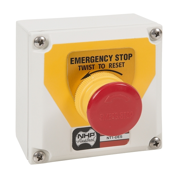 Austrol N100 Pushbutton Station Aluminium 38mm Twist to Reset 1 NO