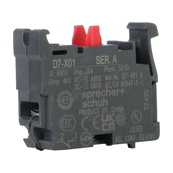Sprecher and Schuh D7 Contact Block 1 NC for 22.5 mm Sprecher and Schuh D7 Contact Block 1 NC for 22.5 mm