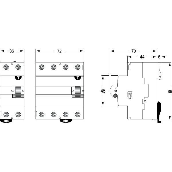 MOD6RCCB26330A Residual Current Device Dimensional Diagram