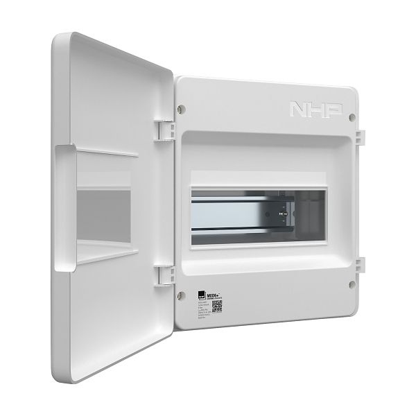 NHP MOD6+ Lightning Loadcentre 8-way, surface door white