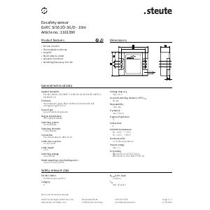Steute Ex RC Si 56 2O 3G D 10m Supplier Data Sheet