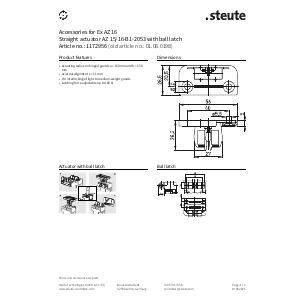 Steute Straight Actuator AZ 15 16 B1 2053 with Ball Latch Supplier Data Sheet